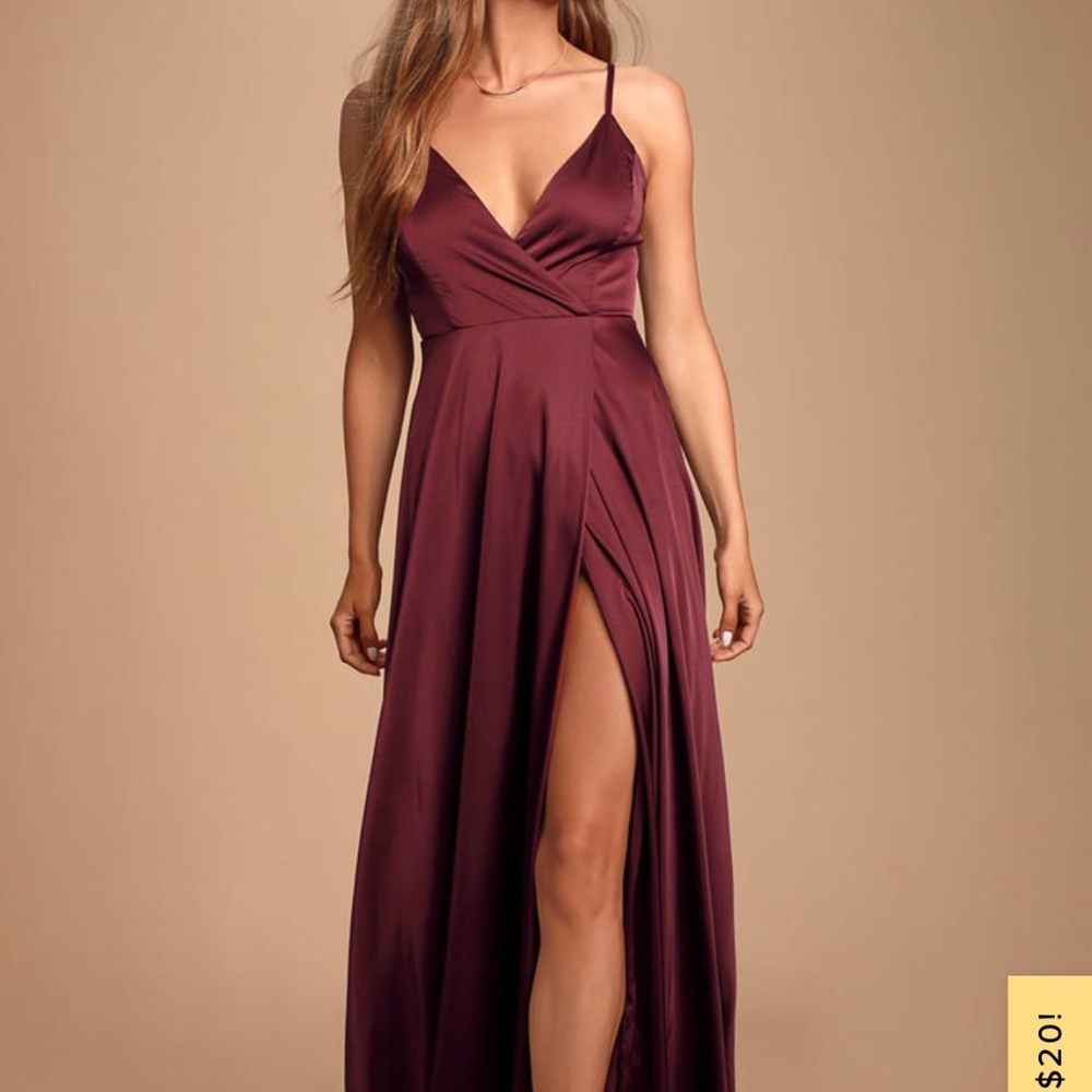 Lulu’s Ode To Love Burgundy Satin Maxi Dress